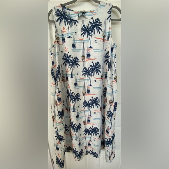 Nautical Palm Print Midi Dress with Pockets - Picture 2 of 6